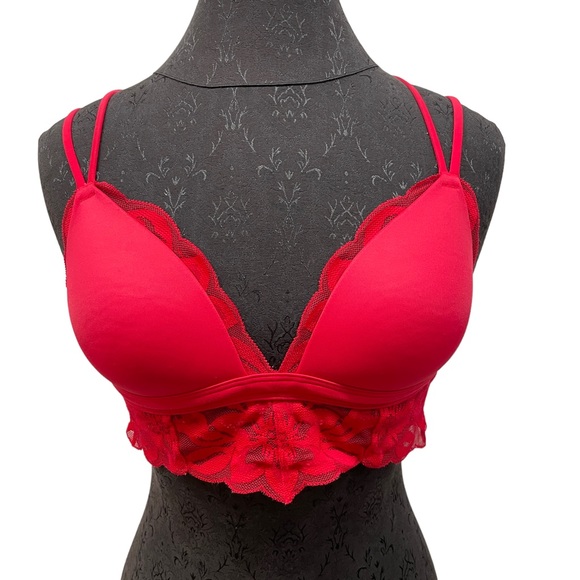 Victoria’s Secret PINK red valentine lace push up bra. Small. - Picture 2 of 8